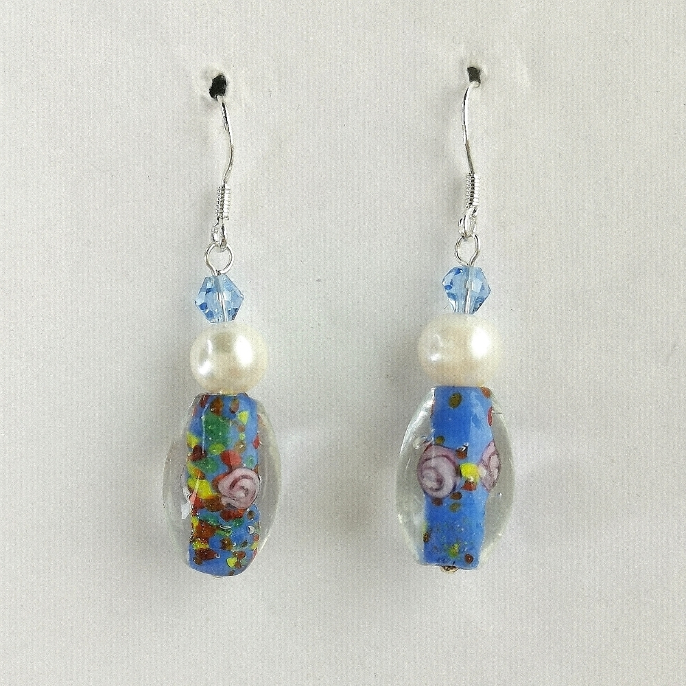 White Freshwater Pearl Murano Bead earrings 🆕